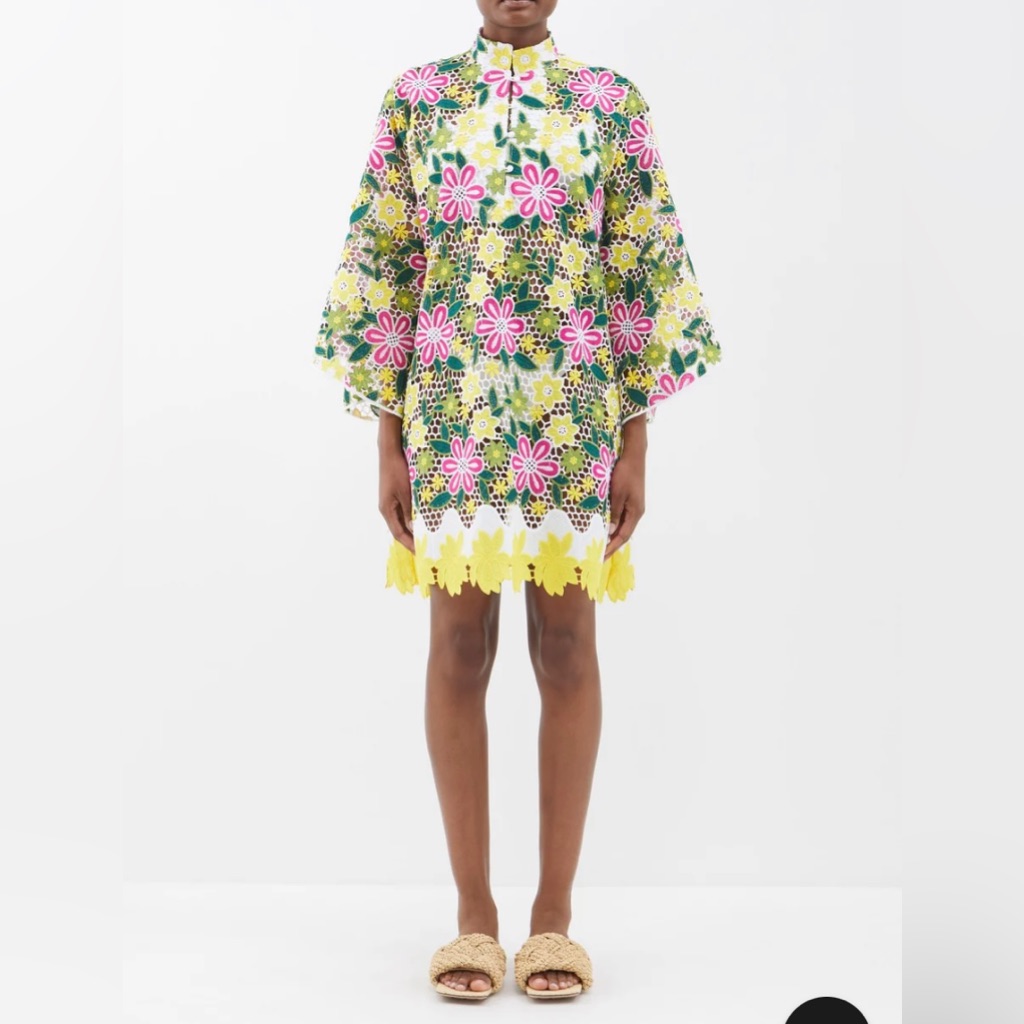 La Vie Style House Scalloped Guipure-Lace Mini Kaftan.